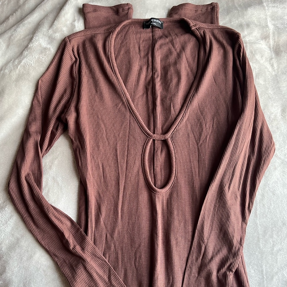 NWOT NAKED WARDROBE The Hole'd Down Ribbed Jumpsuit Chocolate Brown
